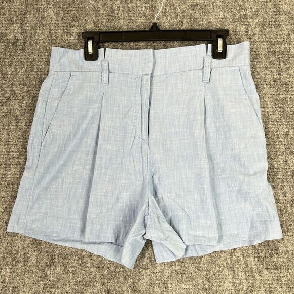 LOFT Shorts Womens 4 Blue Chambray Pleated Paperbag High Waist‎ 4" Cotton - Picture 1 of 11